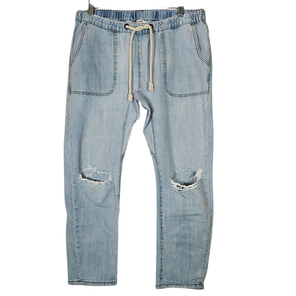 One‎ Teaspoon Jeans Womens M Shabbies Drawstring Boyfriend Distressed Light Wash